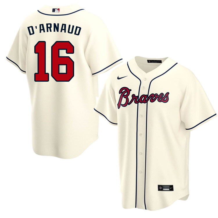 Nike Men #16 Travis d'Arnaud Atlanta Braves Baseball Jerseys Sale-Cream